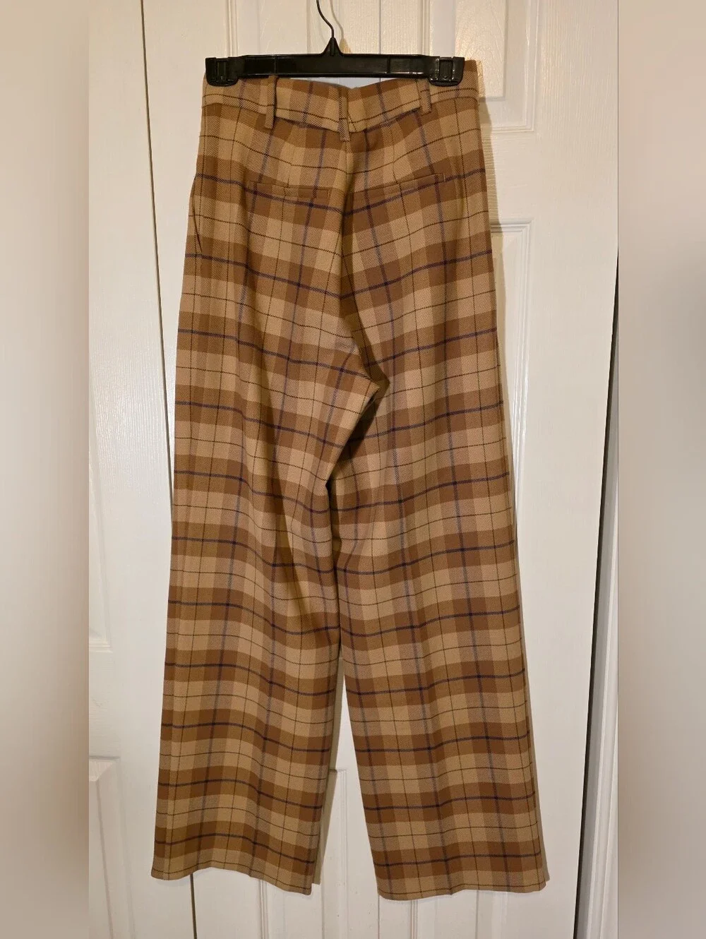 Aritzia Wilfred Camel Plaid High-Rise Wide Leg Trousers | Custom Tailored Waist - Picture 6 of 9
